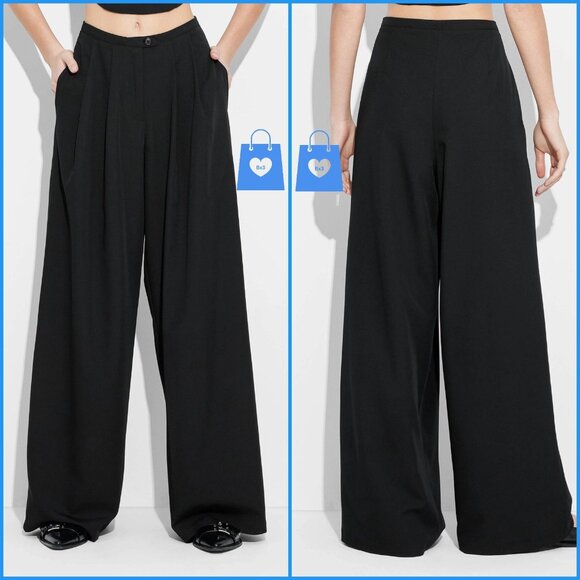 Large - Womens Low-Rise Wide Leg Trousers - Wild Fable - Black - Picture 1 of 6
